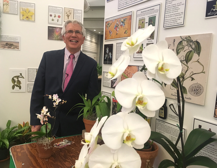 Gary Baranowski is director of the horticulture technology program at Bidwell Training Center. He's standing in the upstairs Bidwell display at the Duquesne Light Home and Garden Show that features a display that highlights the economic importance of plants.