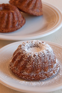 This is an acorn flour bundt cak with crabapple sauce made by Ellen Zachos, The Backyard Forager.