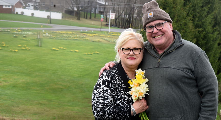 Emily Milich-Franusich and her husband Michael Franusich planted a two acre field with daffodils in memory of Emily's sister Marsha Milich.